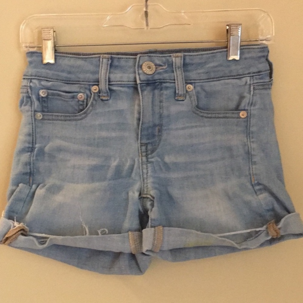 American Eagle distressed light denim shorts